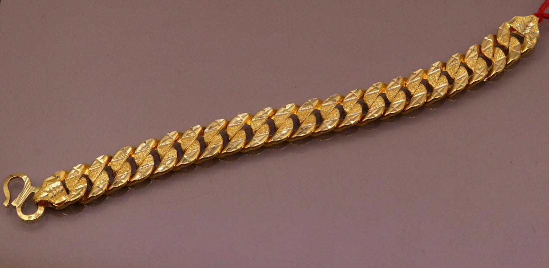 22kt yellow gold handmade gorgeous link chain diamond cut design bracelet jewelry hallmarked jewelry from india - TRIBAL ORNAMENTS