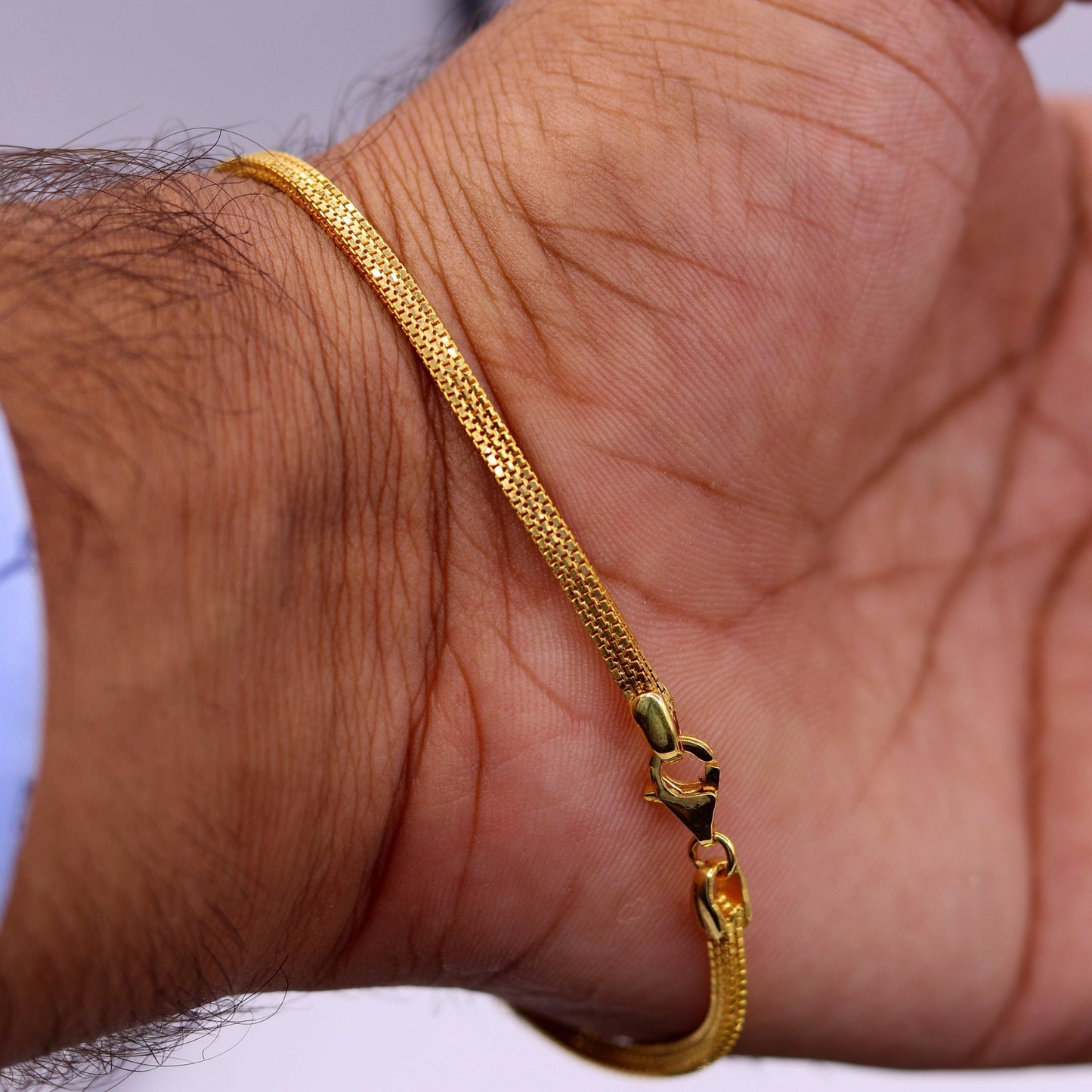 22kt yellow gold handmade highway box chain solid bracelet unisex 91.6% gold purity solid vintage jewelry from rajasthan india - TRIBAL ORNAMENTS
