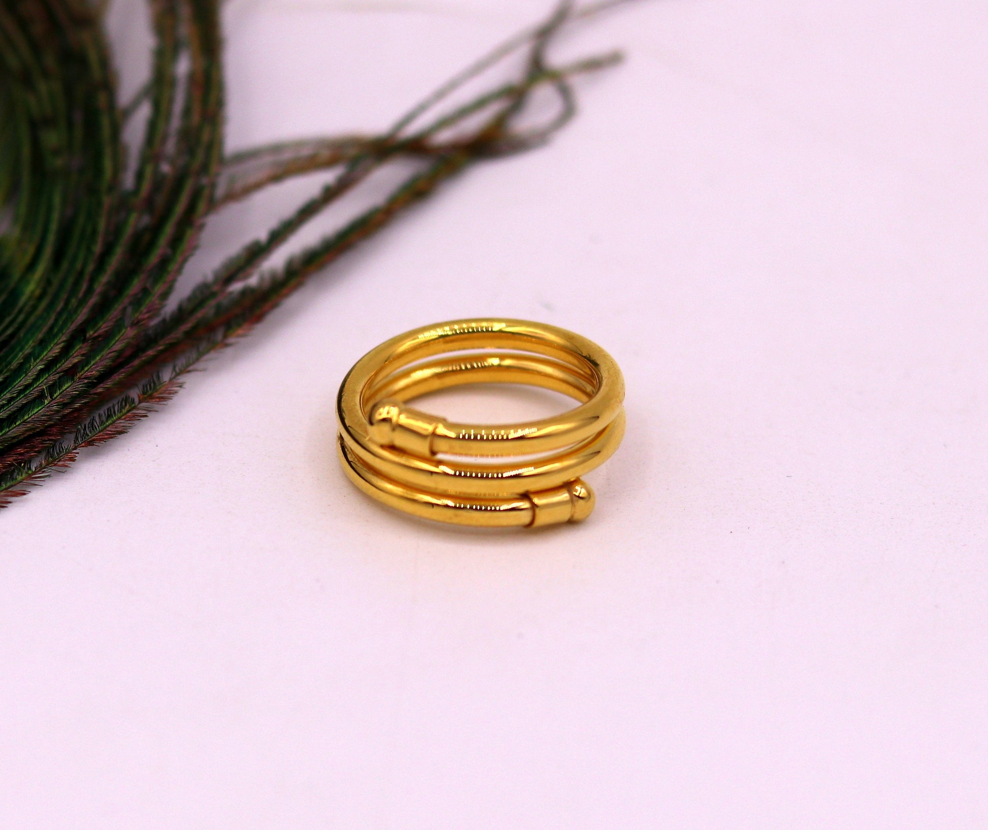 Solid spiral ring 22kt yellow gold handmade fabulous design all sizes ring band for unisex gifting jewelry from india - TRIBAL ORNAMENTS