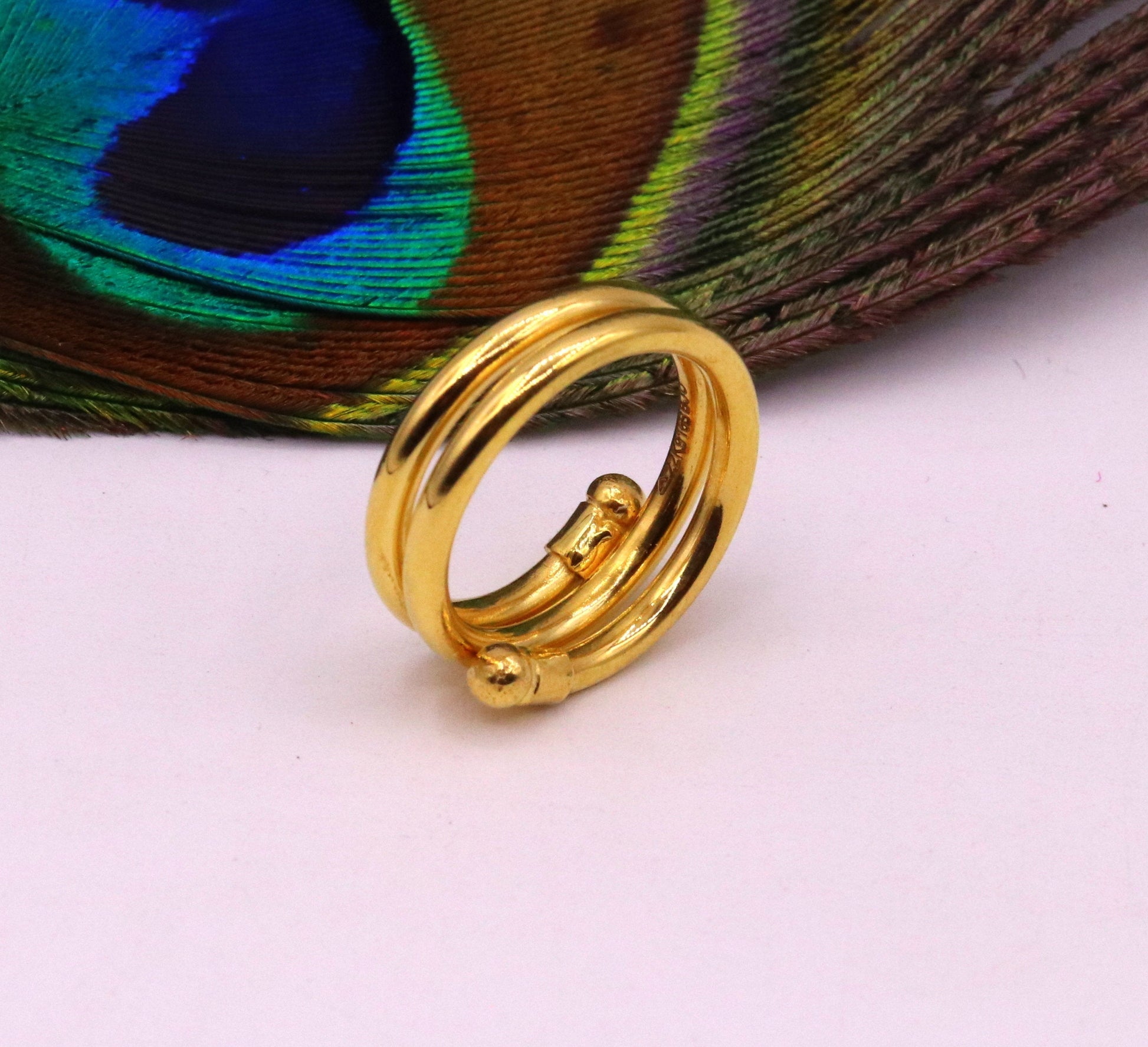 Solid spiral ring 22kt yellow gold handmade fabulous design all sizes ring band for unisex gifting jewelry from india - TRIBAL ORNAMENTS