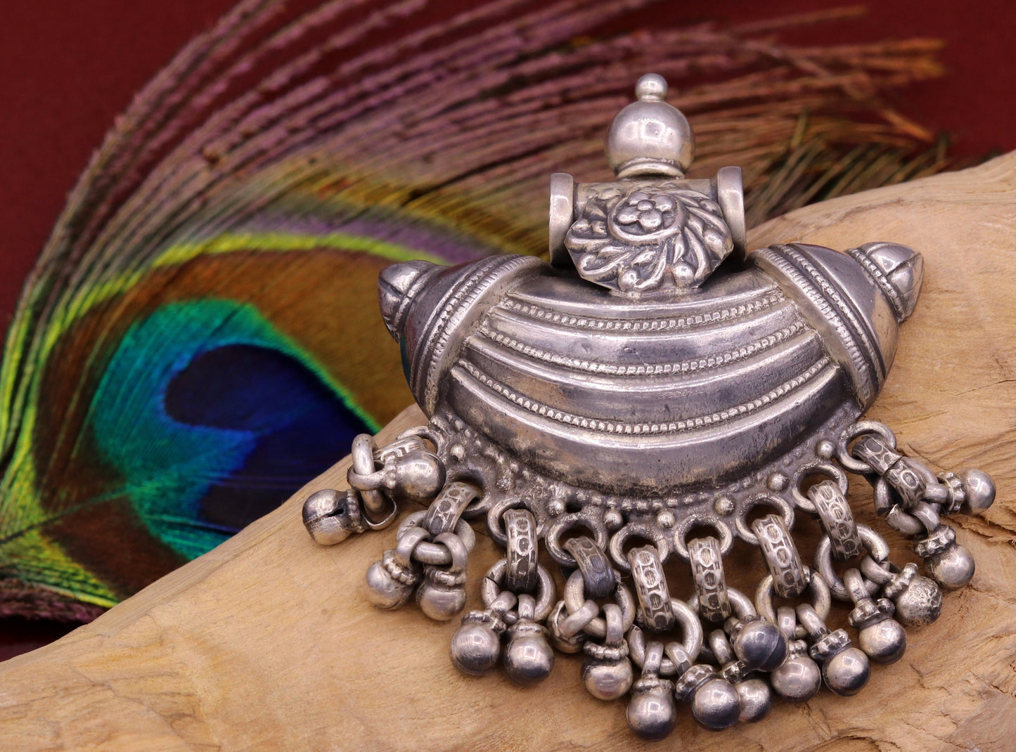 925 Sterling silver handmade gorgeous amulet pendant oxidized customized pendant belly dance temple jewelry bellydance rajasthan india nsp13 - TRIBAL ORNAMENTS