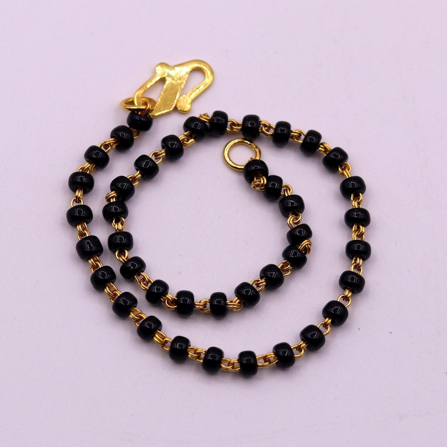 22kt yellow gold handmade fabulous black beads chain bracelet,gorgeous beads bracelet for gifting light weight jewelry - TRIBAL ORNAMENTS