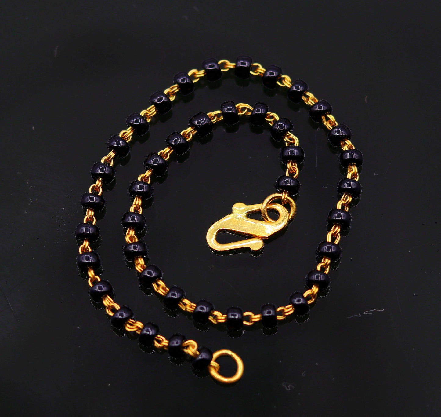 22kt yellow gold handmade fabulous black beads chain bracelet,gorgeous beads bracelet for gifting light weight jewelry - TRIBAL ORNAMENTS