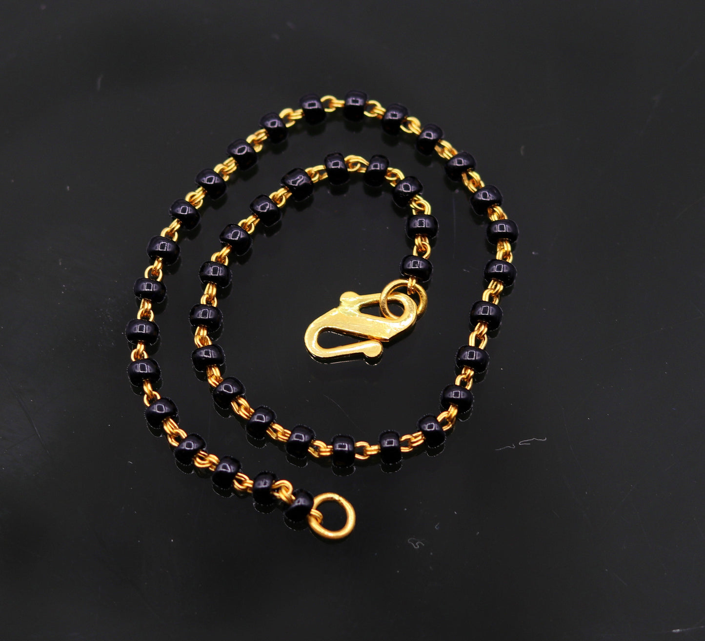 22kt yellow gold handmade fabulous black beads chain bracelet,gorgeous beads bracelet for gifting light weight jewelry - TRIBAL ORNAMENTS