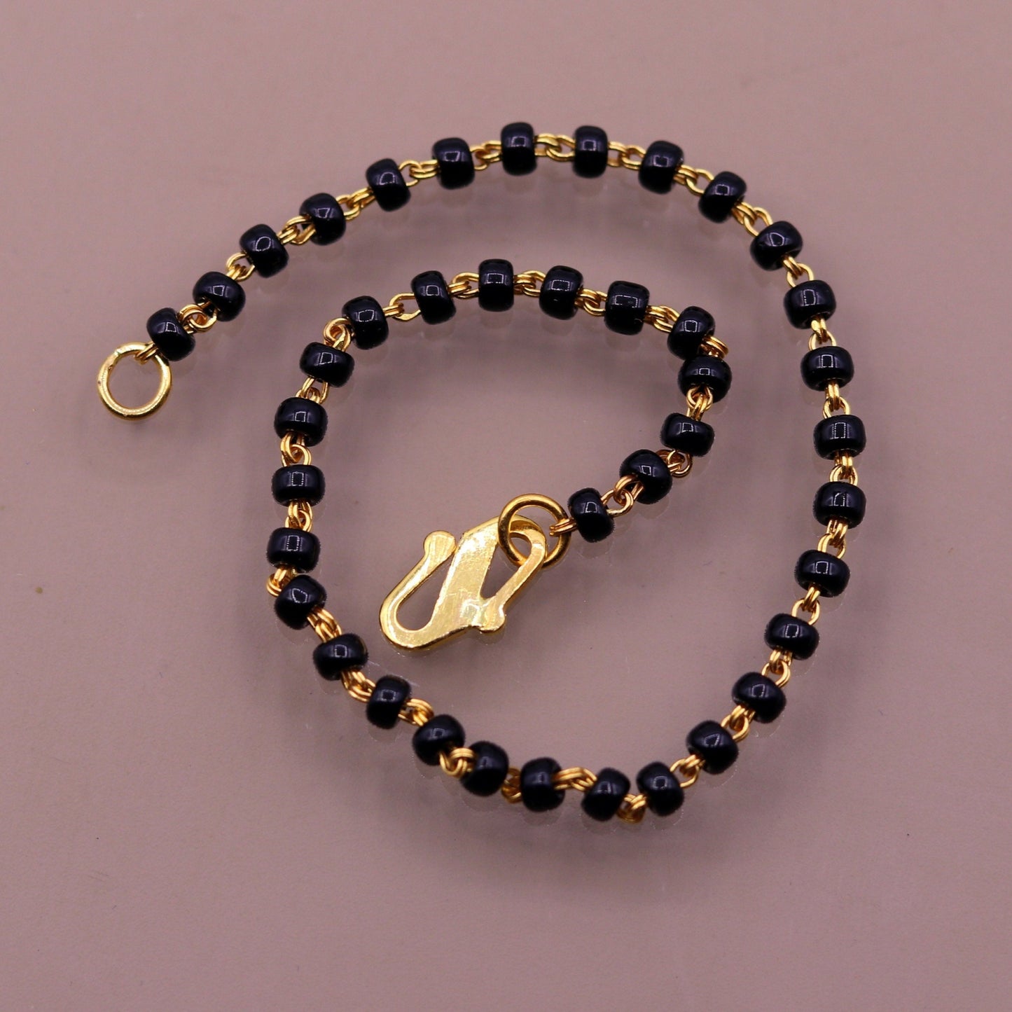 22kt yellow gold handmade fabulous black beads chain bracelet,gorgeous beads bracelet for gifting light weight jewelry - TRIBAL ORNAMENTS