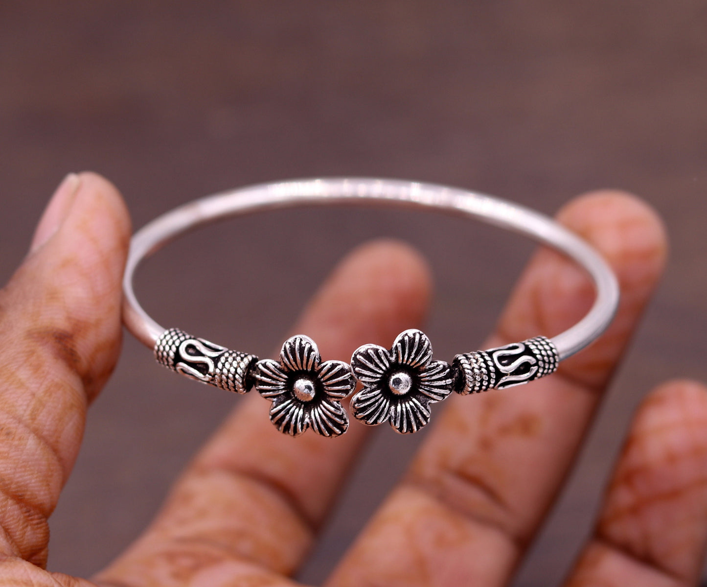 Excellent handmade flower shape design 925 sterling silver gorgeous bangle bracelet kada tribal gifting jewelry nsk154 - TRIBAL ORNAMENTS