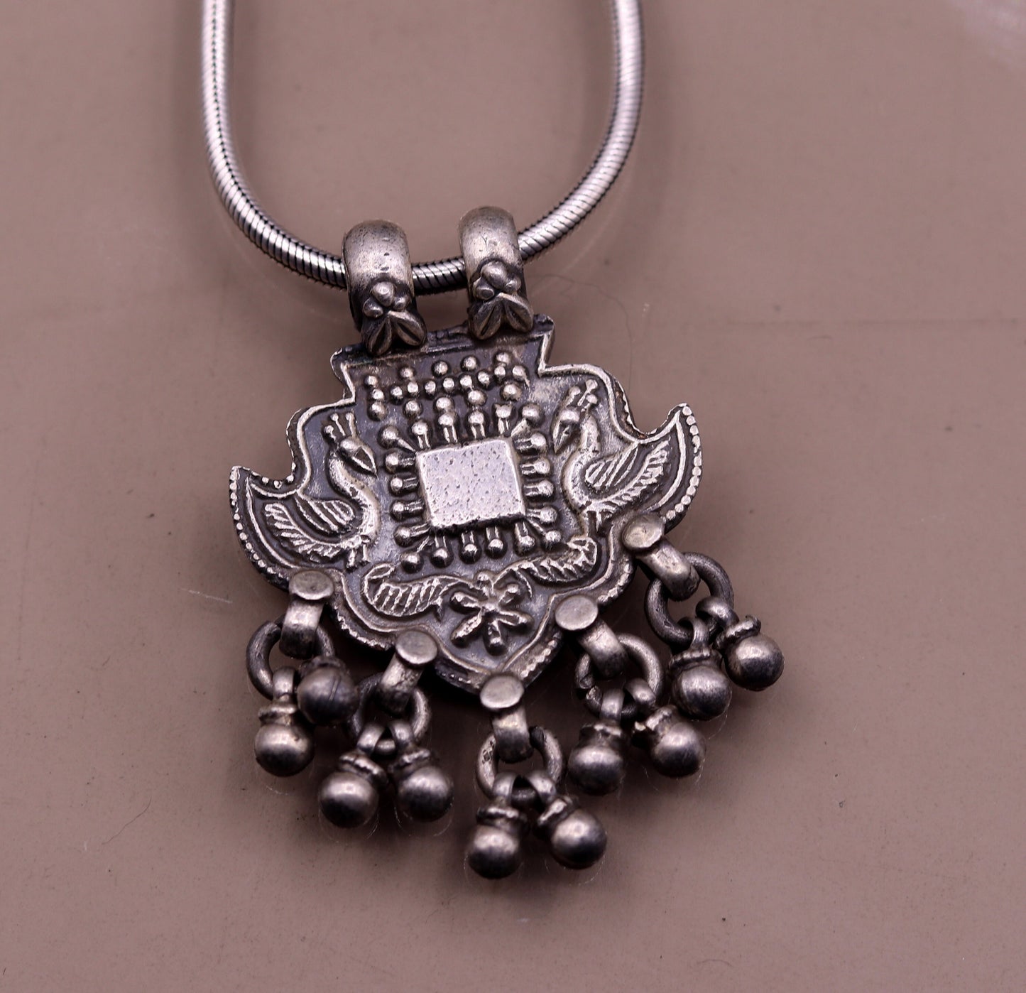 Excellent design 925 Sterling silver handmade gorgeous peacock pendant with hanging bells customized pretty pendant temple jewelry nsp171 - TRIBAL ORNAMENTS