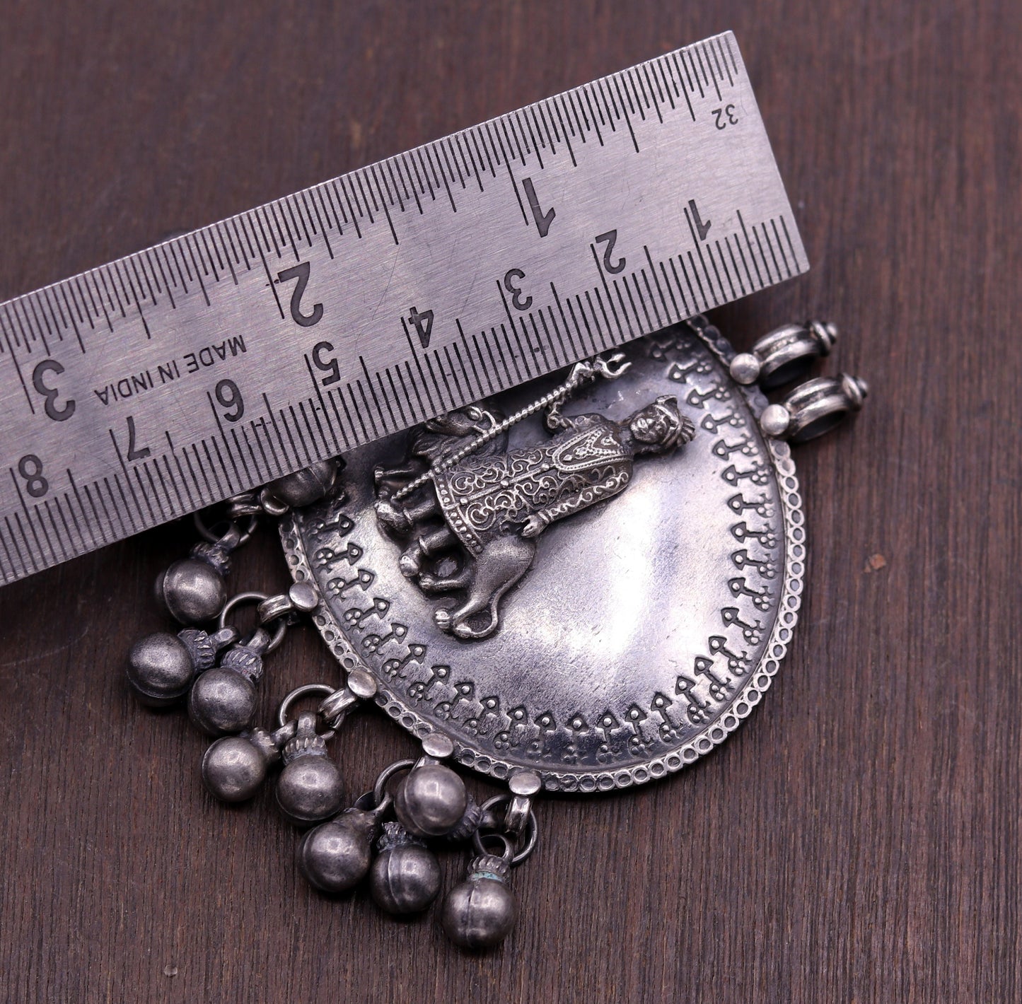 925 sterling silver handmade fabulous vintage tribal design deity pendant necklace from Rajasthan India with bells tribal jewelry nsp238 - TRIBAL ORNAMENTS