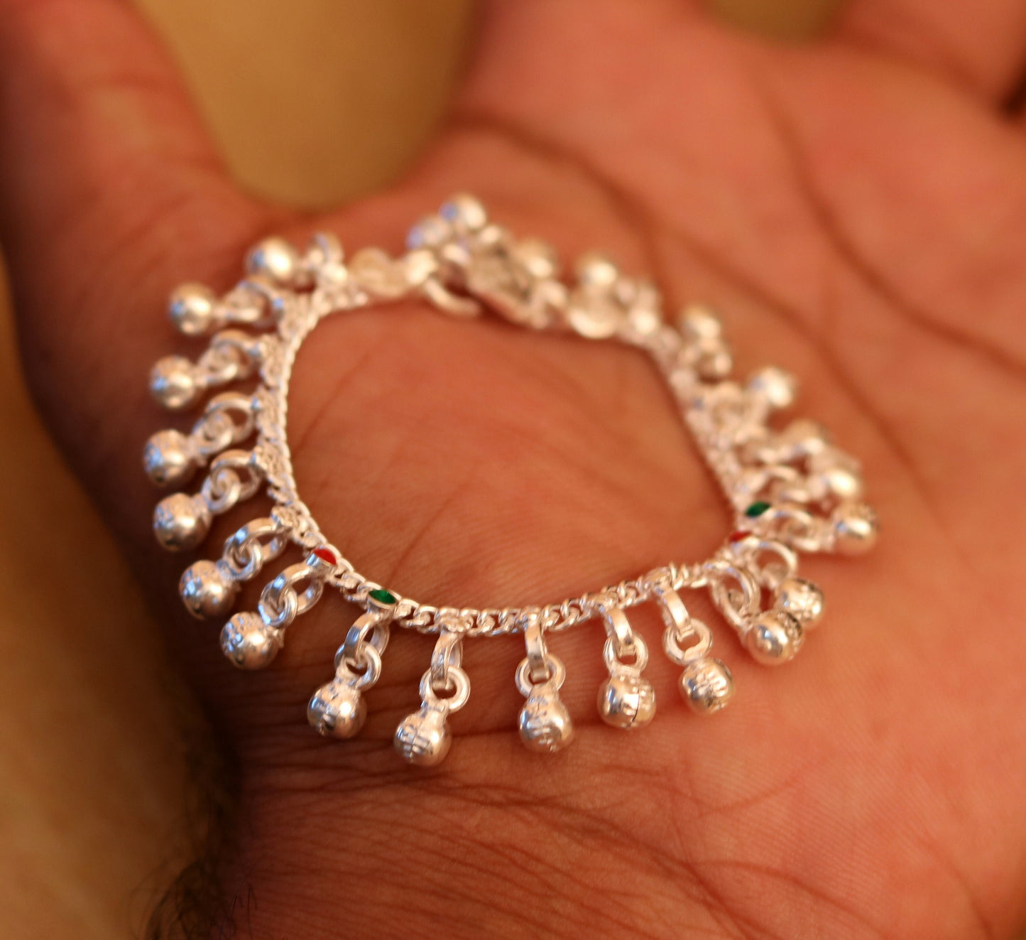 6.0" long Sterling silver handmade amazing silver ankle bracelet baby anklet noisy sound charm customized anklet personalized gifting ank150 - TRIBAL ORNAMENTS