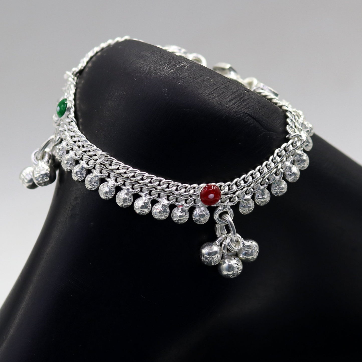 5.5" Handmade sterling silver baby kids anklet jewelry noisy sound bells charm anklets jewelry belly dance gifting kids India ank199 - TRIBAL ORNAMENTS