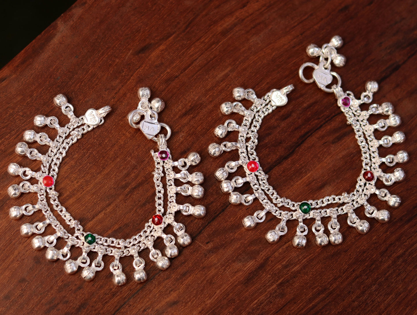 5.7" Handmade sterling silver baby anklets, excellent hanging noisy bells ghungroo, baby charm ankle bracelet,payal for kids jewelry ank162 - TRIBAL ORNAMENTS