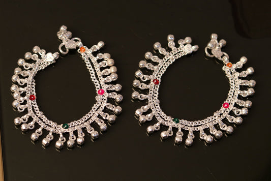 6.5" Sterling silver handmade baby anklet charm ankle bracelet gorgeous unisex kids foot bracelet belly dance jewelry from india ank172 - TRIBAL ORNAMENTS