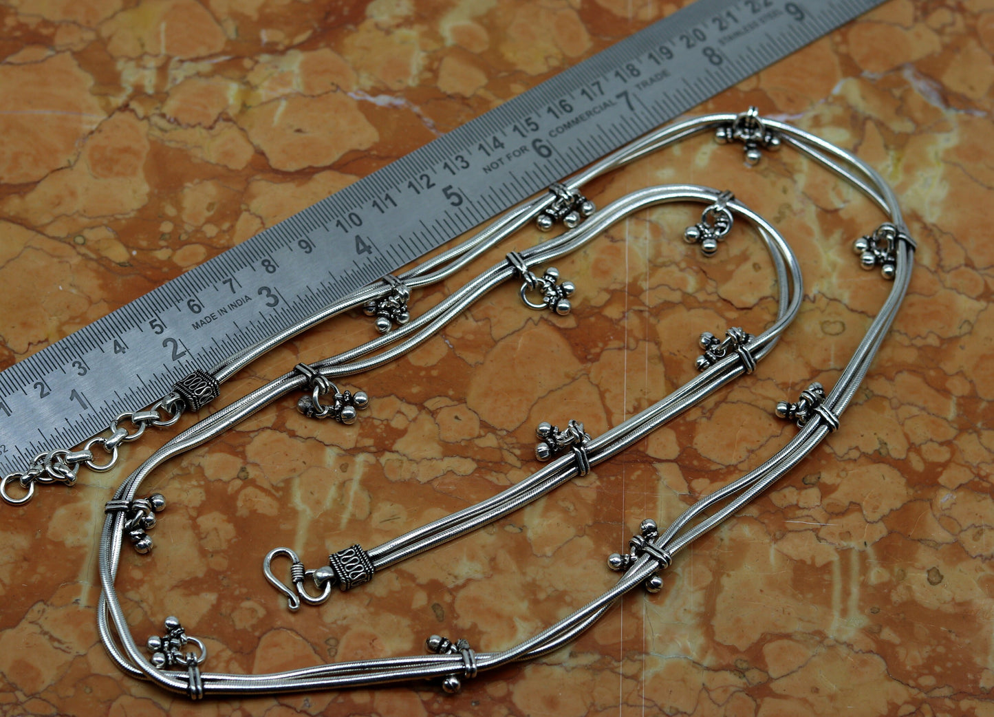 32" to 34" handmade adjustable 925 sterling silver double strands snake chain waist belt, belly chain waist chain with hanging drops nwch20 - TRIBAL ORNAMENTS