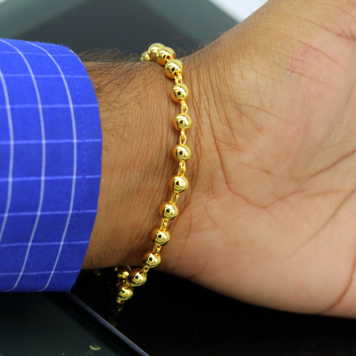 925 sterling silver handmade gorgeous gold polished beaded bracelet, excellent customized gifting stylish bracelet unisex jewelry sbr210 - TRIBAL ORNAMENTS