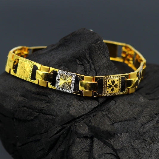 22kt yellow gold handmade stylish diamond cut design fabulous custom made bracelet, best gift for boys men, personalized gold jewelry br40 - TRIBAL ORNAMENTS