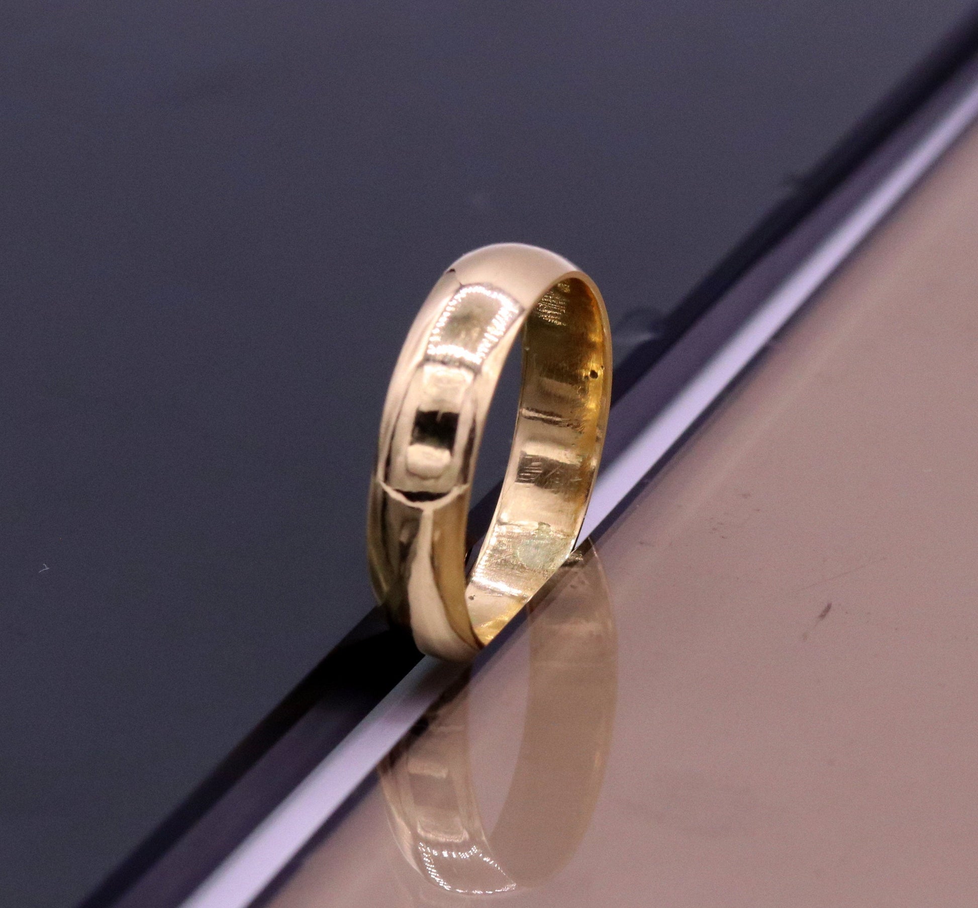 14kt yellow solid gold handmade gorgeous 5mm wedding anniversary engagement ring band for unisex gifting jewelry - TRIBAL ORNAMENTS