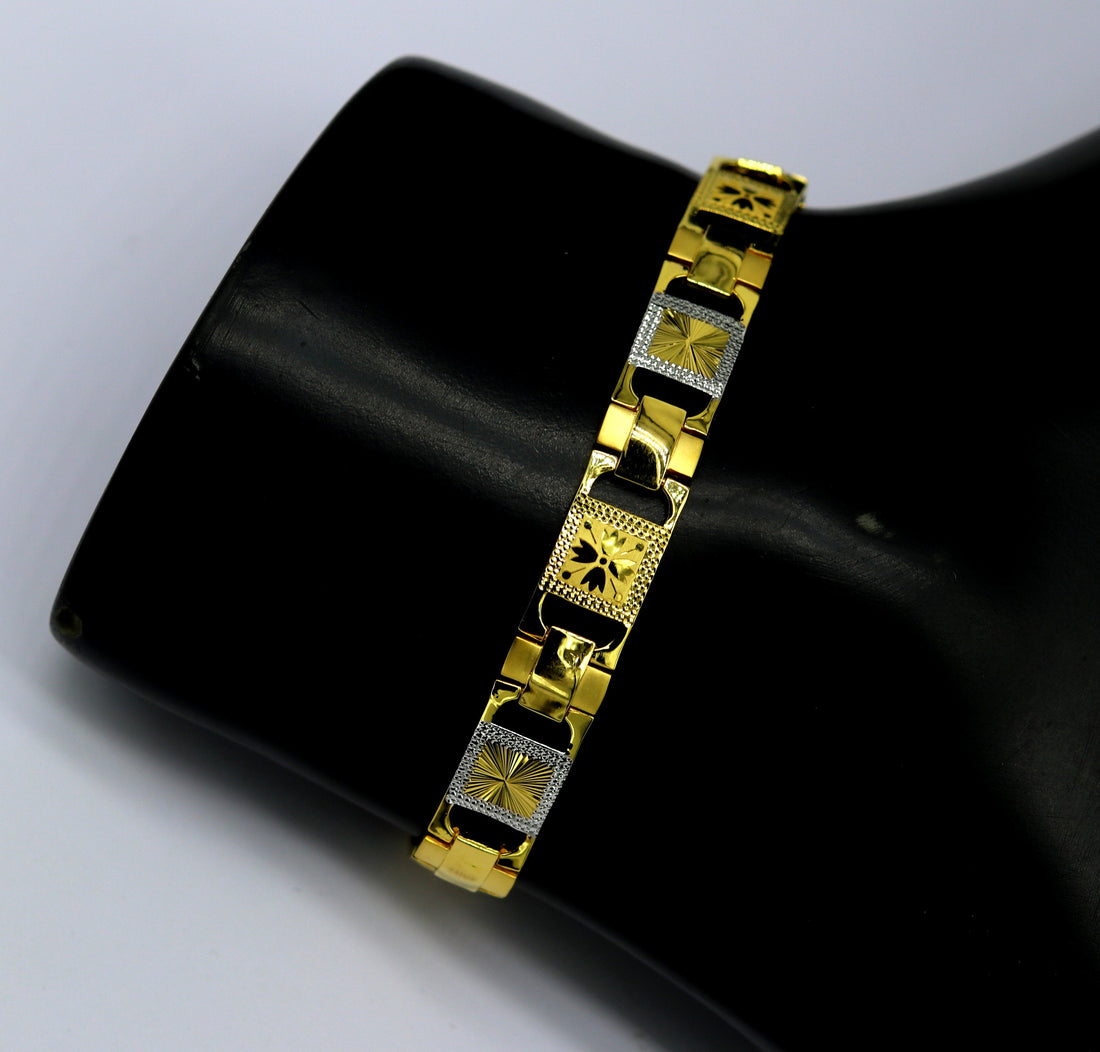 22kt yellow gold handmade stylish diamond cut design fabulous custom made bracelet, best gift for boys men, personalized gold jewelry br40 - TRIBAL ORNAMENTS