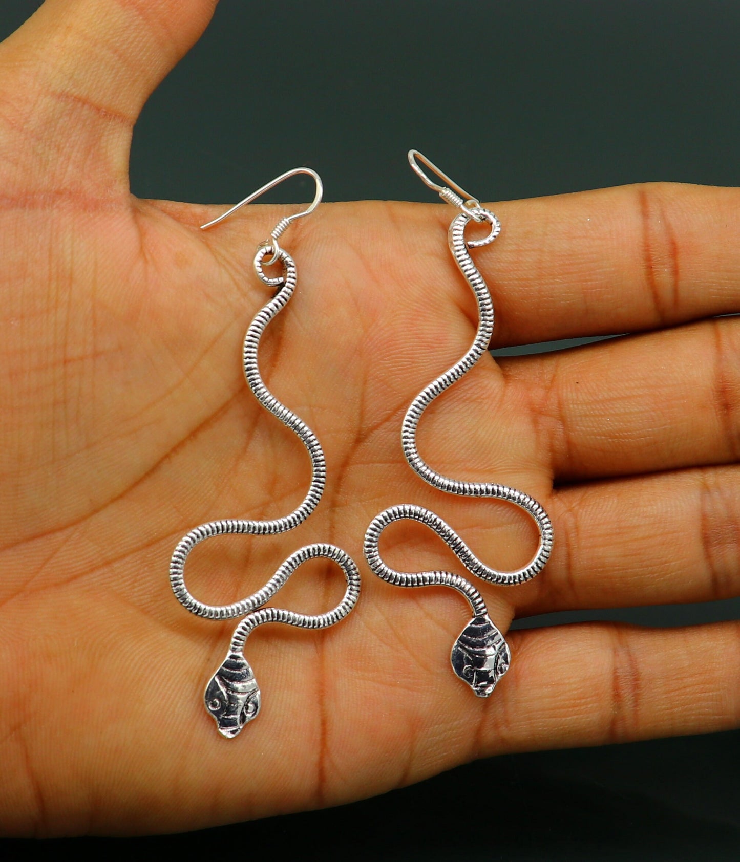 Pure 925 sterling silver handmade snake design hoop earring, excellent designer unique stylish vintage antique earring brides jewelry ear604 - TRIBAL ORNAMENTS