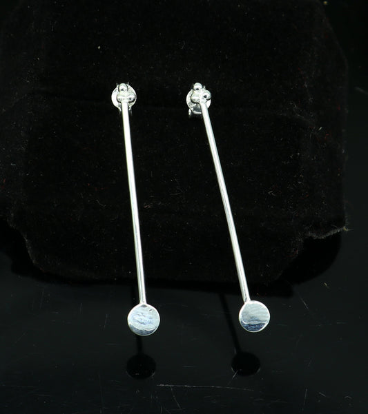 4 cm long pure 925 sterling silver stud earring, fabulous daily use stud new fancy jewelry India, best gifting light weight stud ear702 - TRIBAL ORNAMENTS