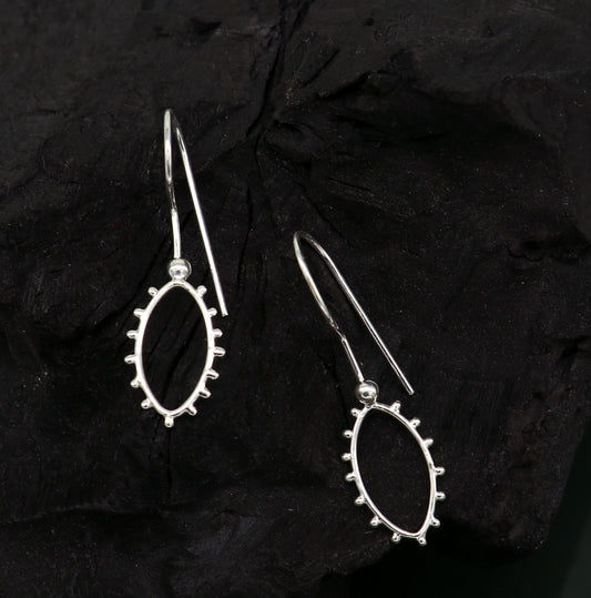 925 sterling silver shiny drop dangle hoops earring, excellent brides personalized gift collection, best gifting earrings from India ear651 - TRIBAL ORNAMENTS