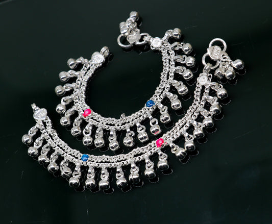 5" Handmade sterling silver new born baby anklets, excellent waved charming noisy bells baby anklet bracelet, payal for kids jewelry ank278 - TRIBAL ORNAMENTS