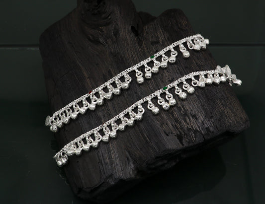 5" Handmade sterling silver new born baby anklets, excellent waved charming noisy bells baby anklet bracelet, payal kids jewelry ank281 - TRIBAL ORNAMENTS