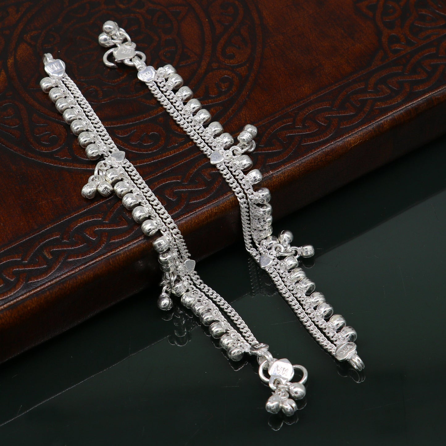5.5" Vintage fancy style customized Sterling silver baby anklets, charm ankle bracelet, best kids gifting jewelry birthday gift india ank289 - TRIBAL ORNAMENTS