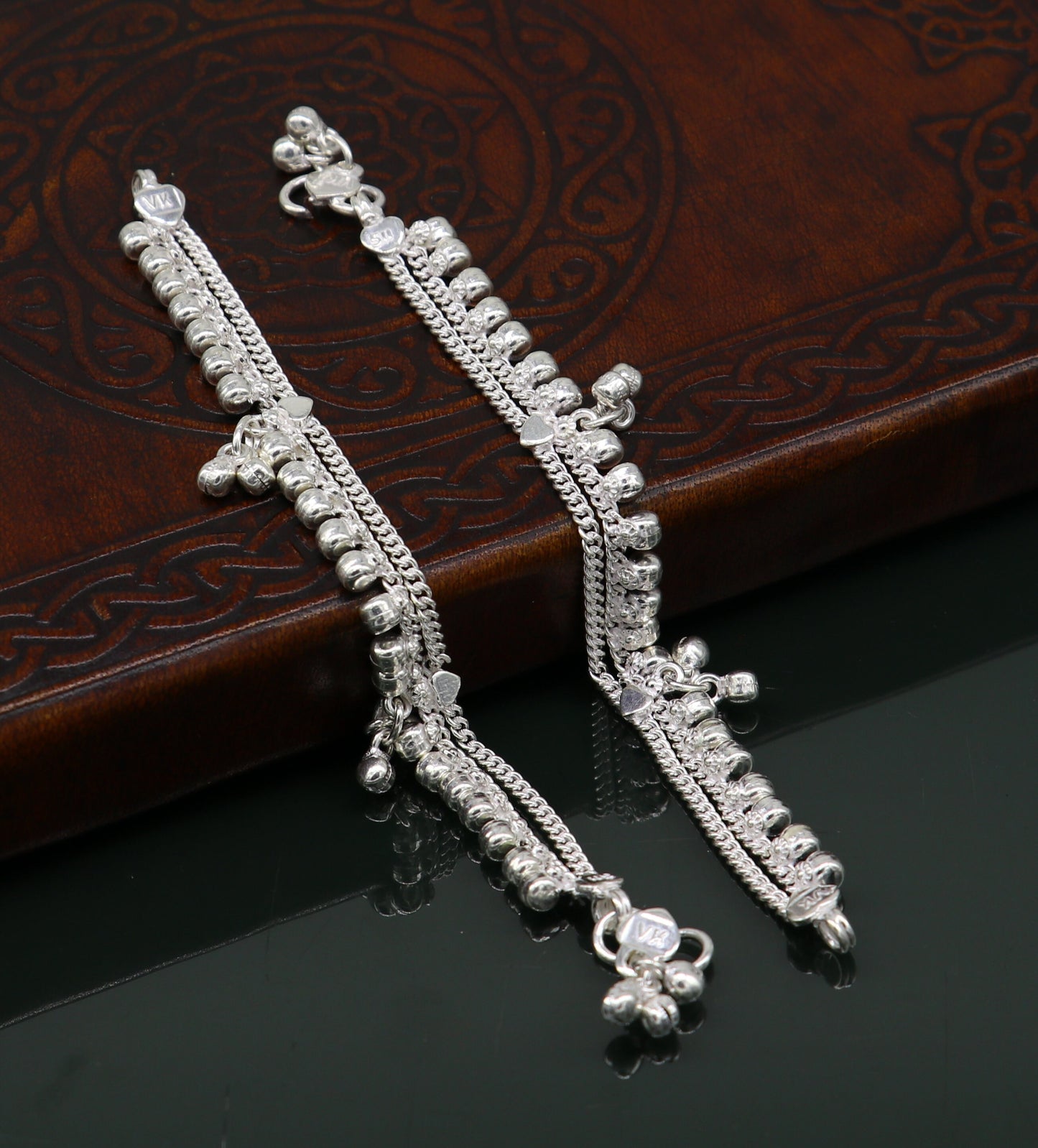 5.5" Vintage fancy style customized Sterling silver baby anklets, charm ankle bracelet, best kids gifting jewelry birthday gift india ank289 - TRIBAL ORNAMENTS