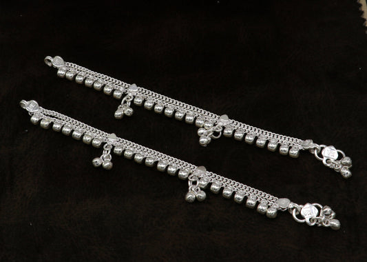 5.5" Vintage fancy style customized Sterling silver baby anklets, charm ankle bracelet, best kids gifting jewelry birthday gift india ank289 - TRIBAL ORNAMENTS