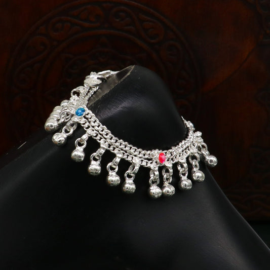 6" inches Sterling silver handmade double chain jingling ankle bracelet baby anklet high noisy sound bells charm foot anklets jewelry ank304 - TRIBAL ORNAMENTS
