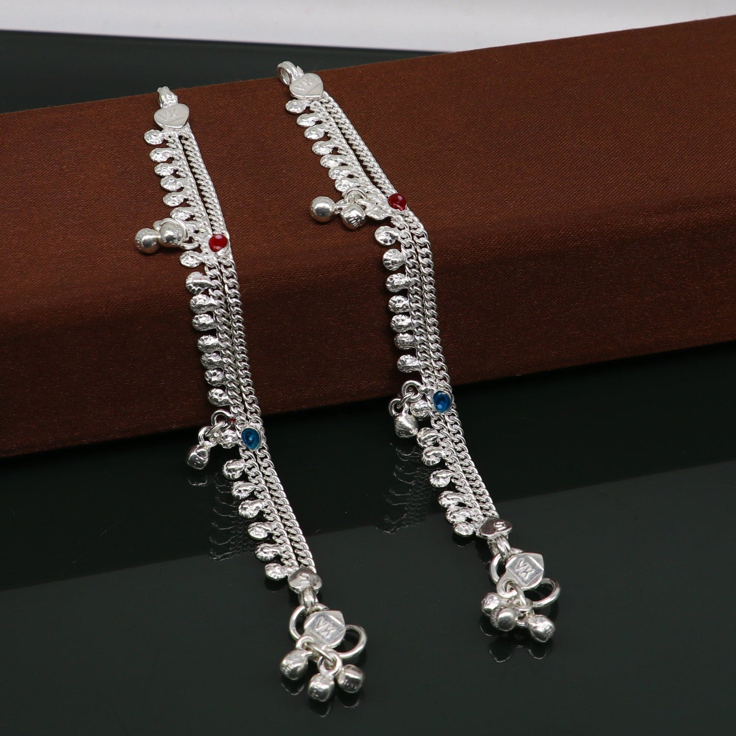5.5" inches Sterling silver handmade double chain ankle bracelet baby anklet noisy sound bells customized charm foot bracelet ank305 - TRIBAL ORNAMENTS
