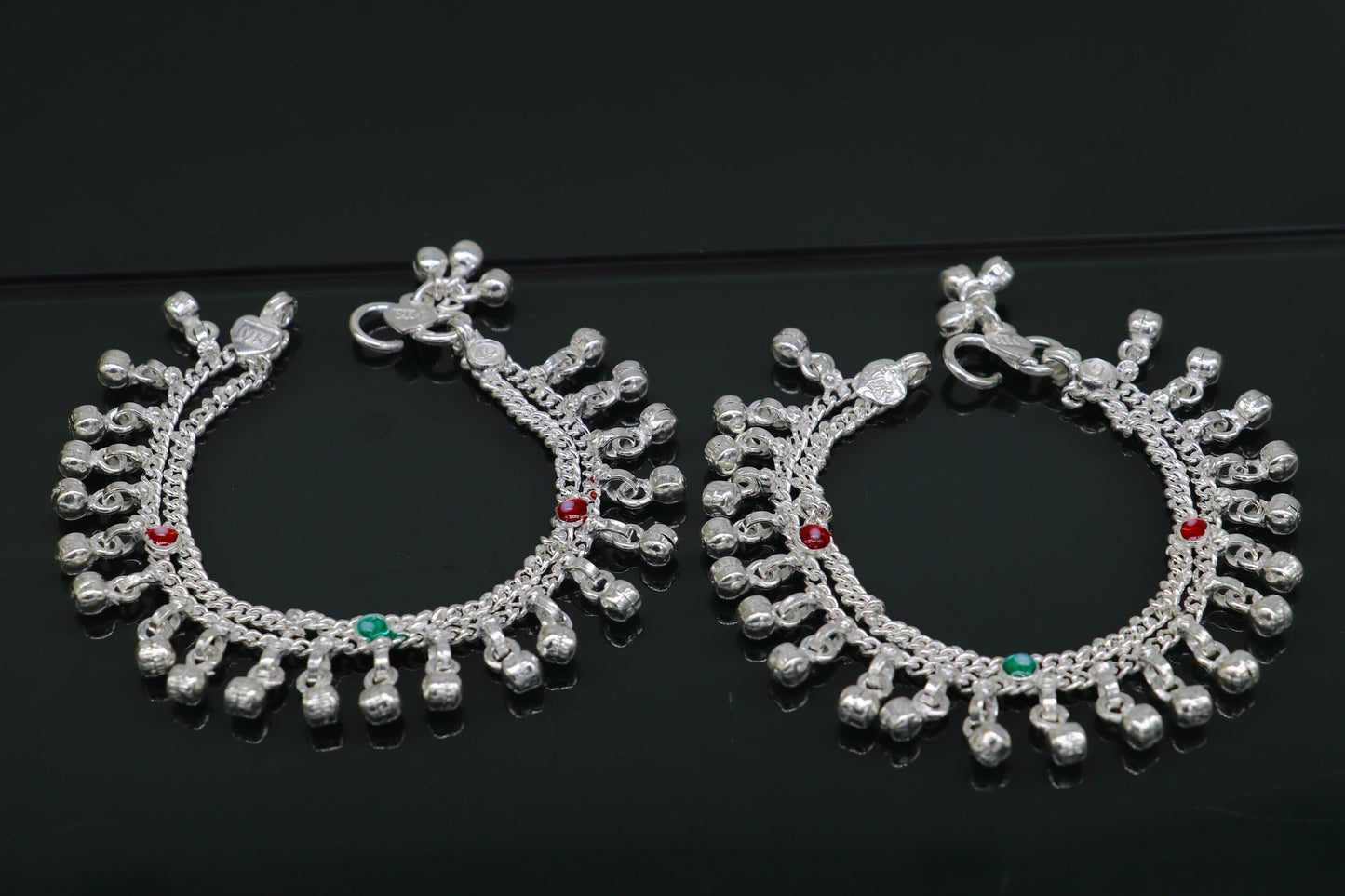6" sterling silver handmade hanging drops anklets baby kids anklet bracelet, gifting noisy anklets kids jewelry from India ank316 - TRIBAL ORNAMENTS