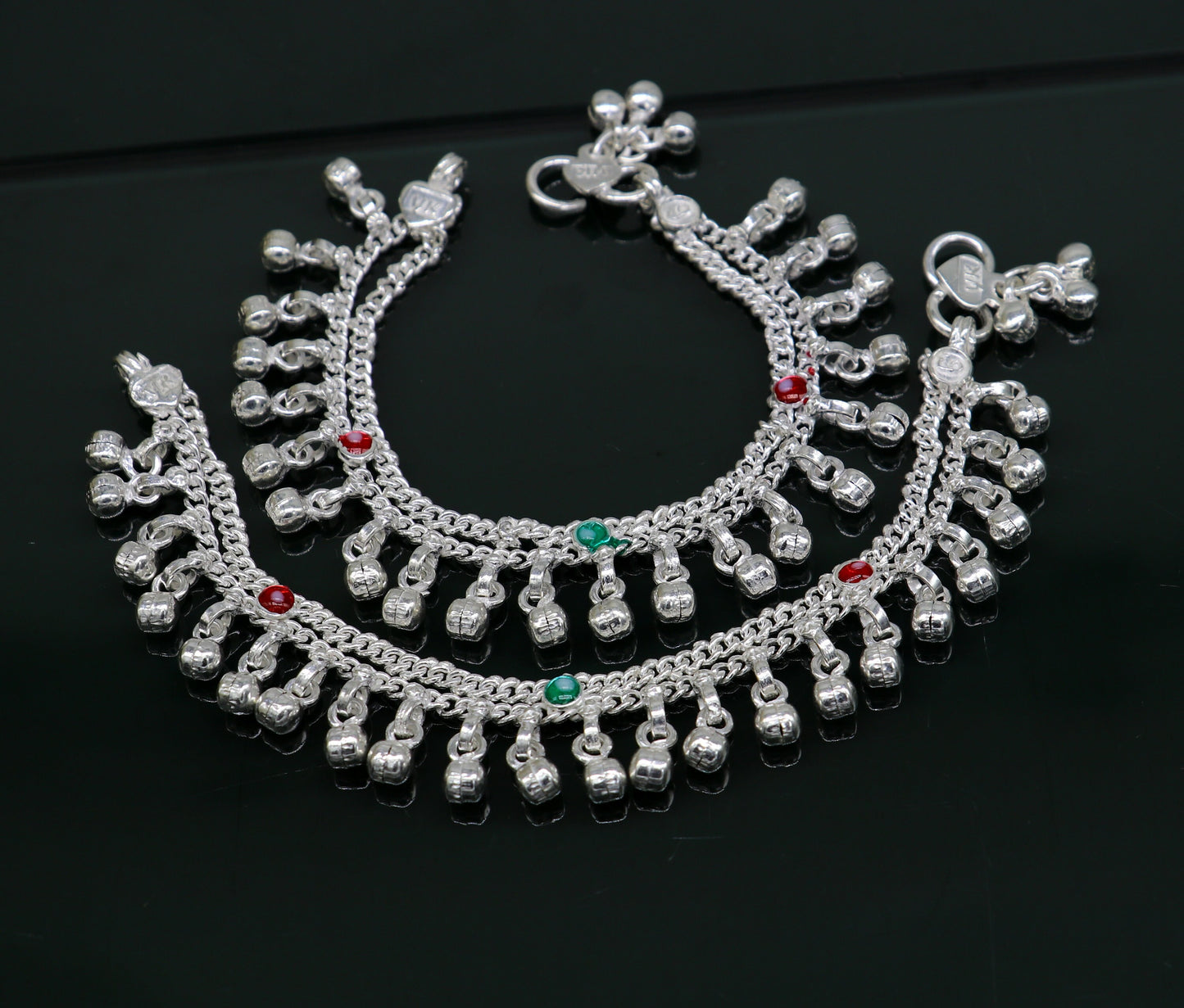 6" sterling silver handmade hanging drops anklets baby kids anklet bracelet, gifting noisy anklets kids jewelry from India ank316 - TRIBAL ORNAMENTS