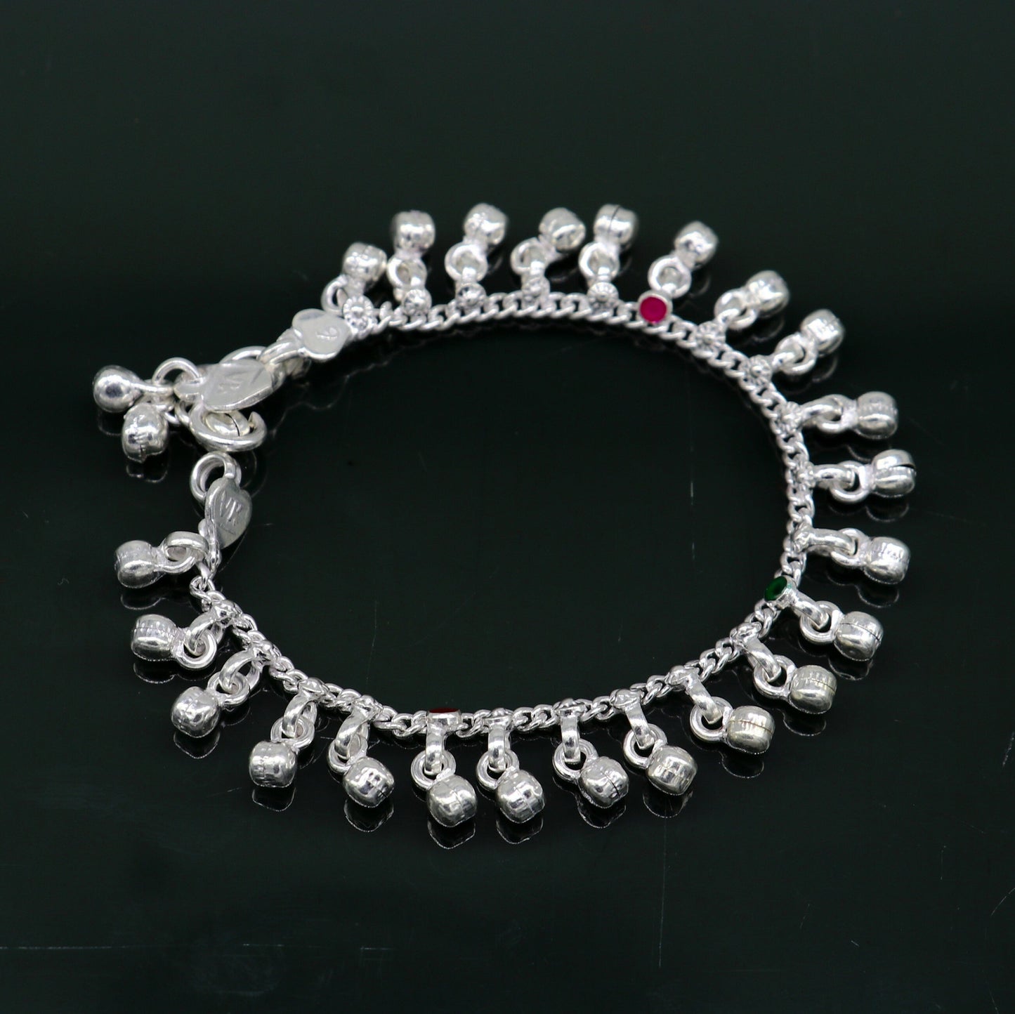 6" Pure sterling silver handmade waved hanging noisy bells anklets baby ankle bracelet, gifting noisy anklets kids jewelry from India ank317 - TRIBAL ORNAMENTS