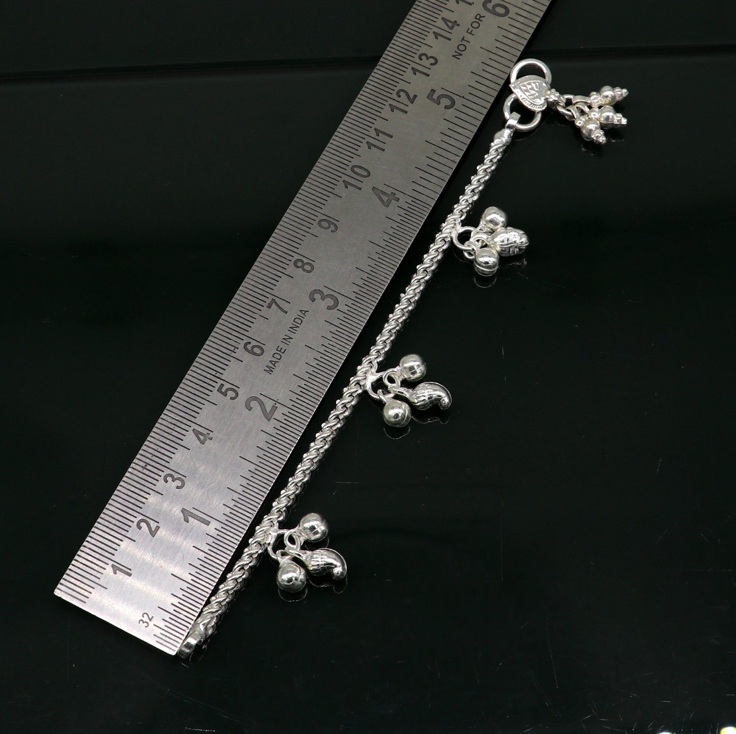 5.5" sterling silver baby kids handmade noisy bells anklets baby ankle bracelet, awesome noisy charm anklets kids jewelry from India ank320 - TRIBAL ORNAMENTS