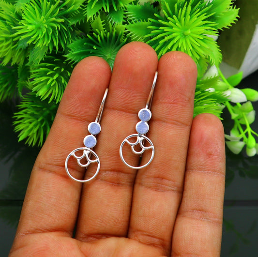 Pure 925 sterling silver handmade circle shape designer hoop earring, 925 stamped earring best gifting girl's fashionable jewelry ear636 - TRIBAL ORNAMENTS