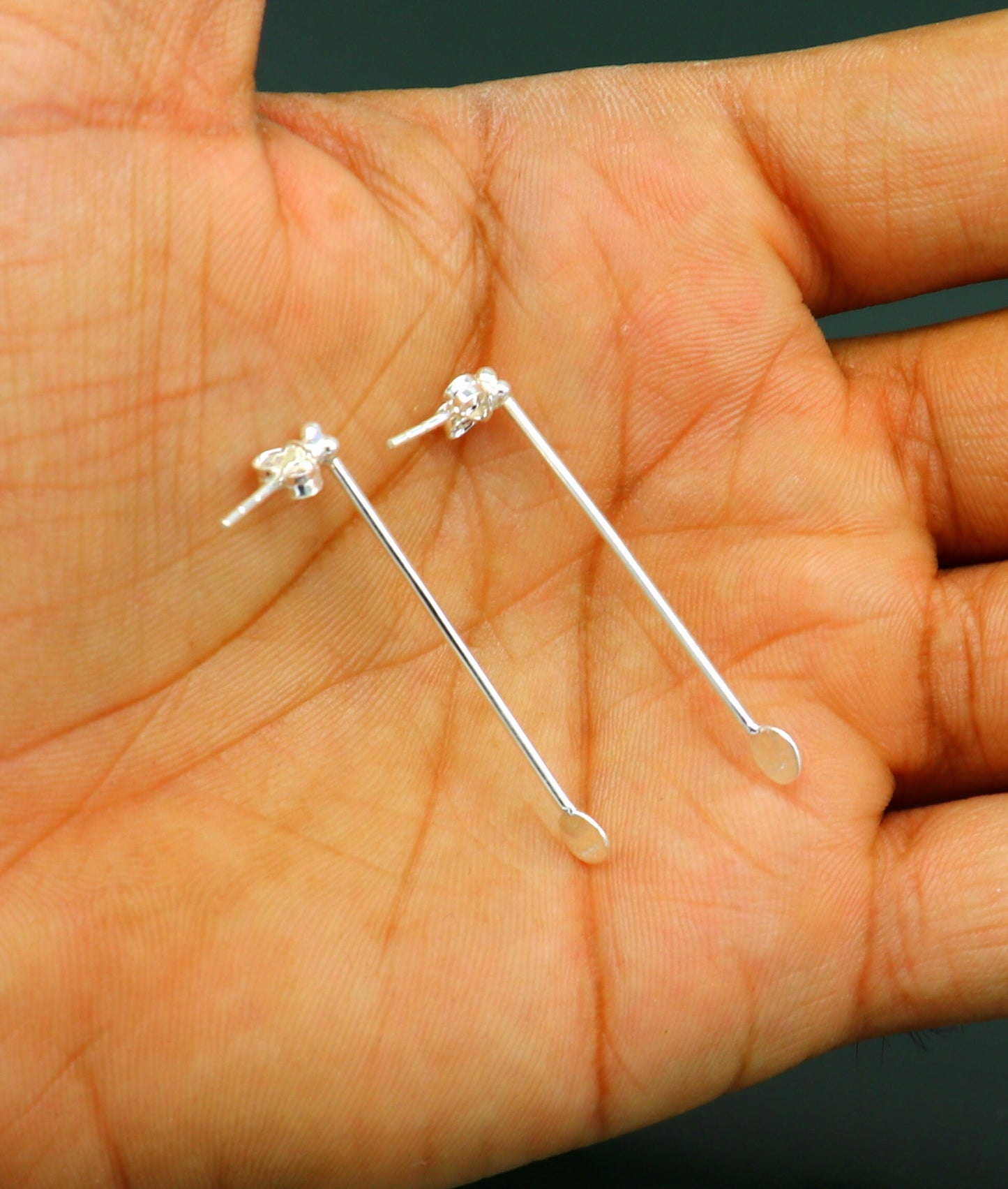 4 cm long pure 925 sterling silver stud earring, fabulous daily use stud new fancy jewelry India, best gifting light weight stud ear702 - TRIBAL ORNAMENTS