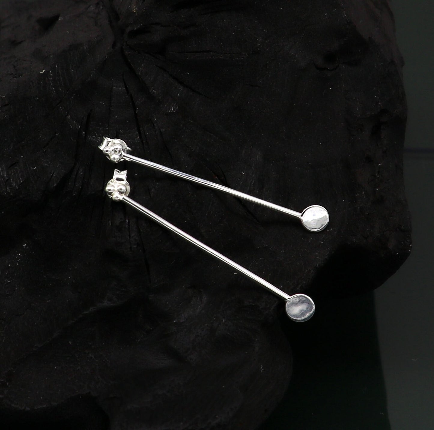 4 cm long pure 925 sterling silver stud earring, fabulous daily use stud new fancy jewelry India, best gifting light weight stud ear702 - TRIBAL ORNAMENTS