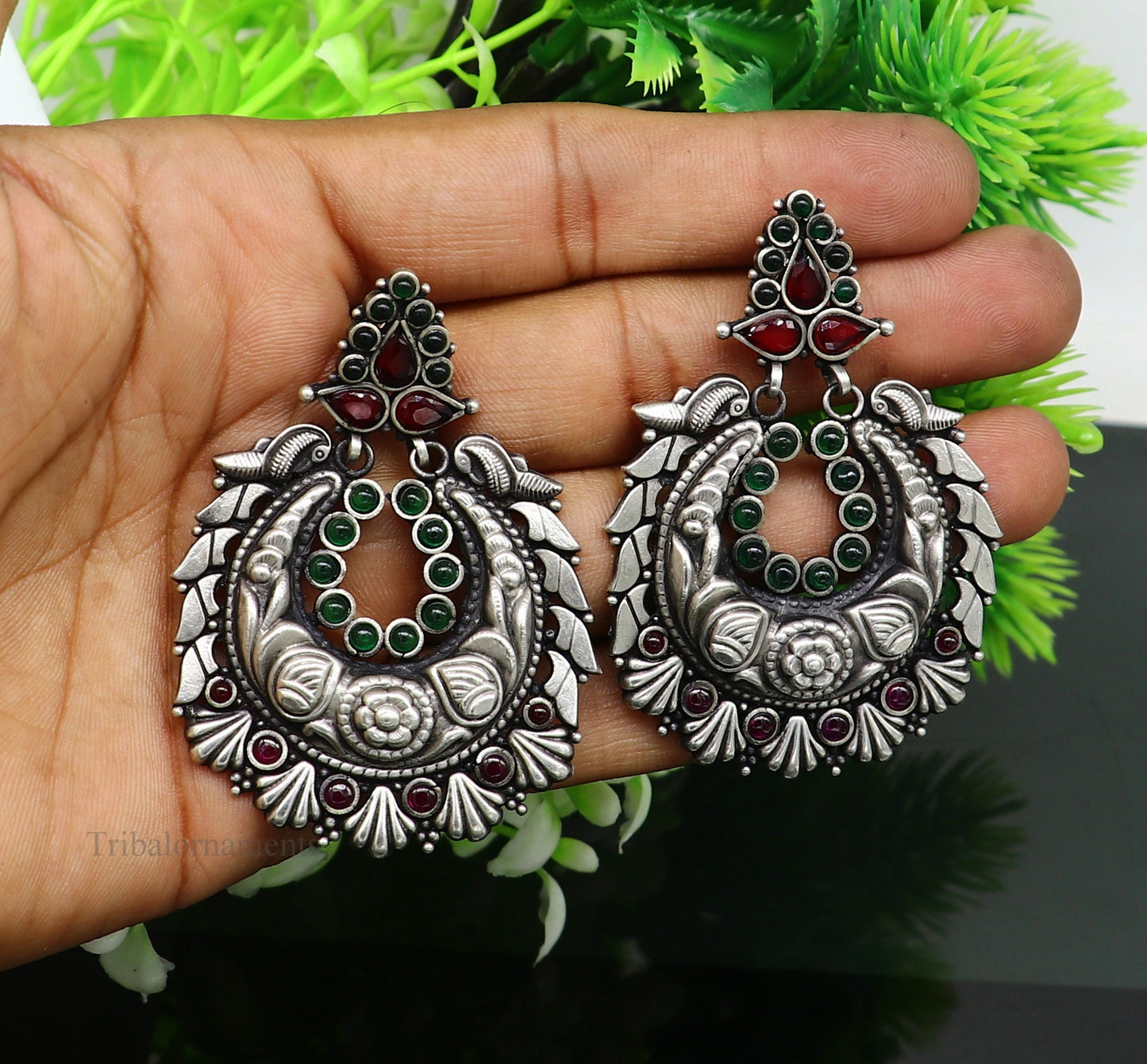 925 sterling silver vintage design traditional indian tribal belly dance stud earring, Chandbali/ moon style brides customized earrings s929 - TRIBAL ORNAMENTS