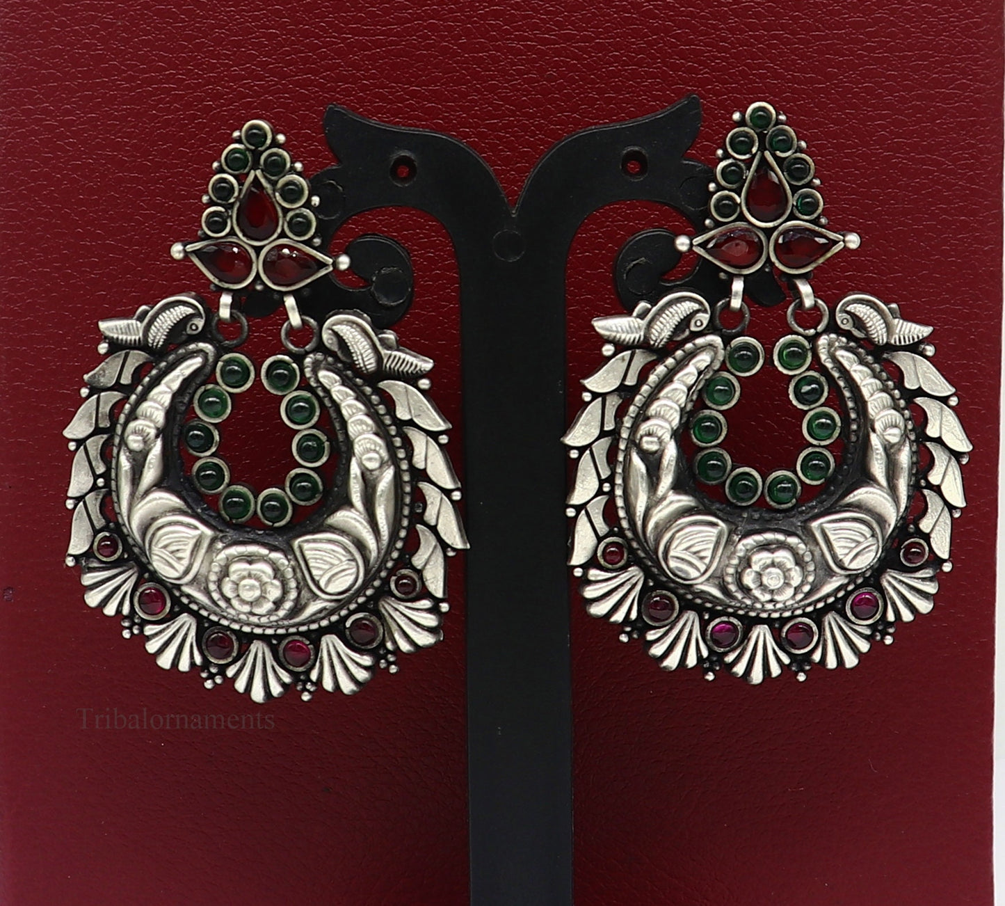 925 sterling silver vintage design traditional indian tribal belly dance stud earring, Chandbali/ moon style brides customized earrings s929 - TRIBAL ORNAMENTS