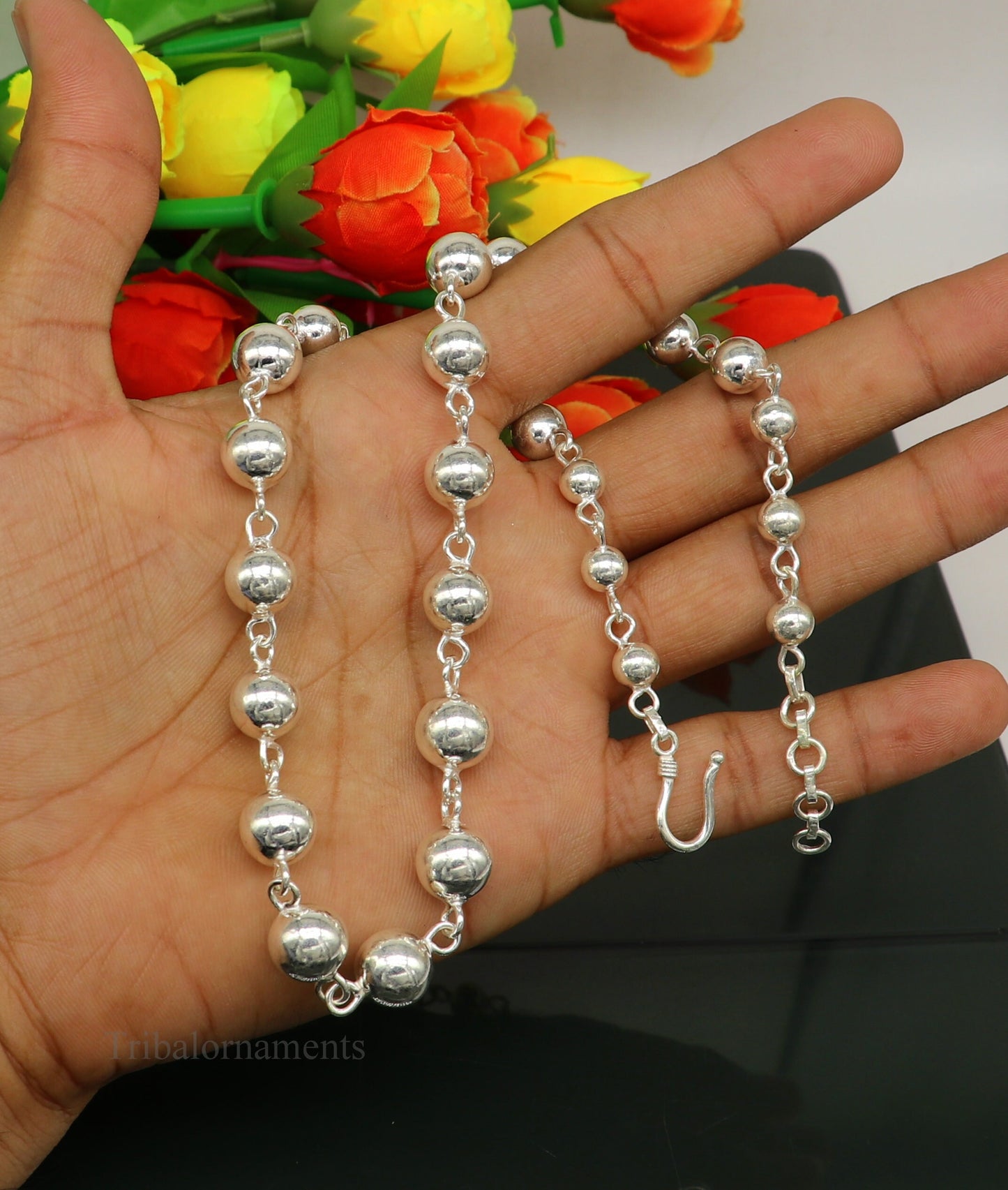 925 sterling silver customized beaded necklace, excellent brides gifting wedding anniversary necklace tribal jewelry nec115 - TRIBAL ORNAMENTS