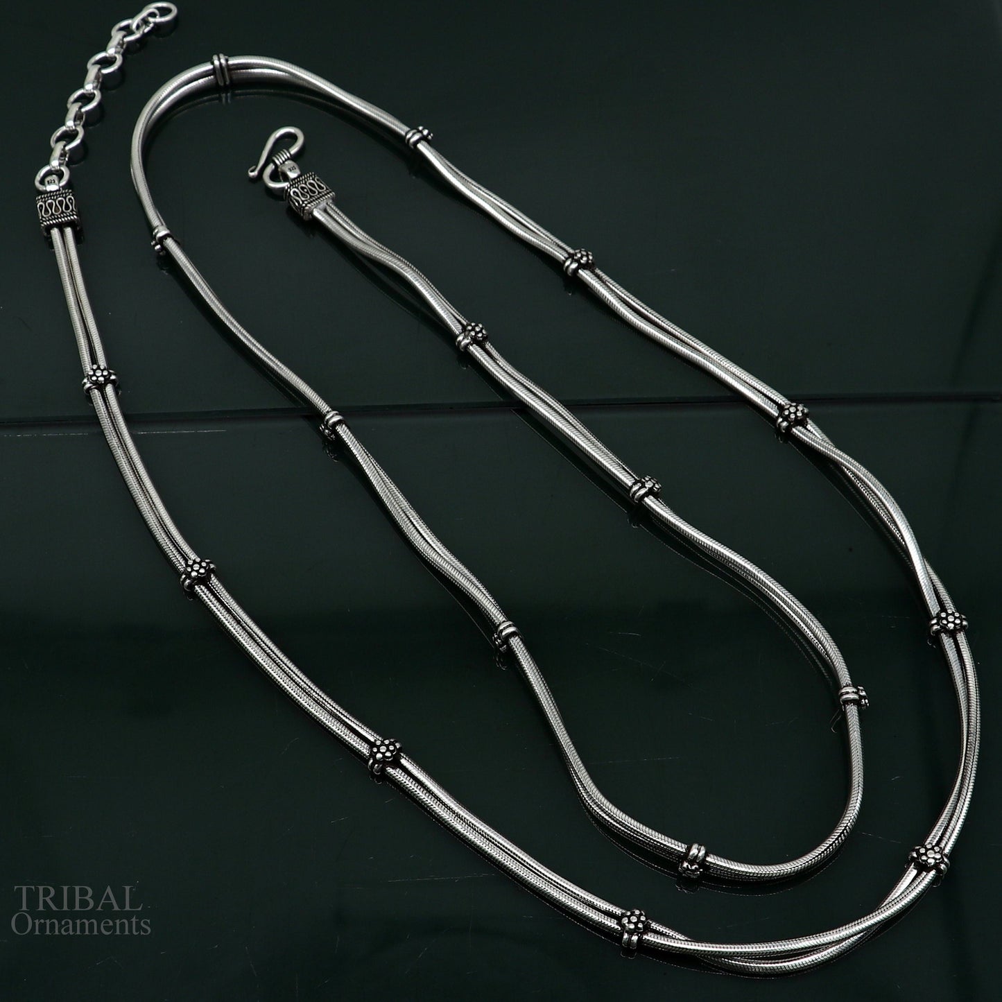 All size 925 Sterling silver adjustable handmade double line snake chain vintage design belly chain, waist chain ,Sari chain belly wch21 - TRIBAL ORNAMENTS