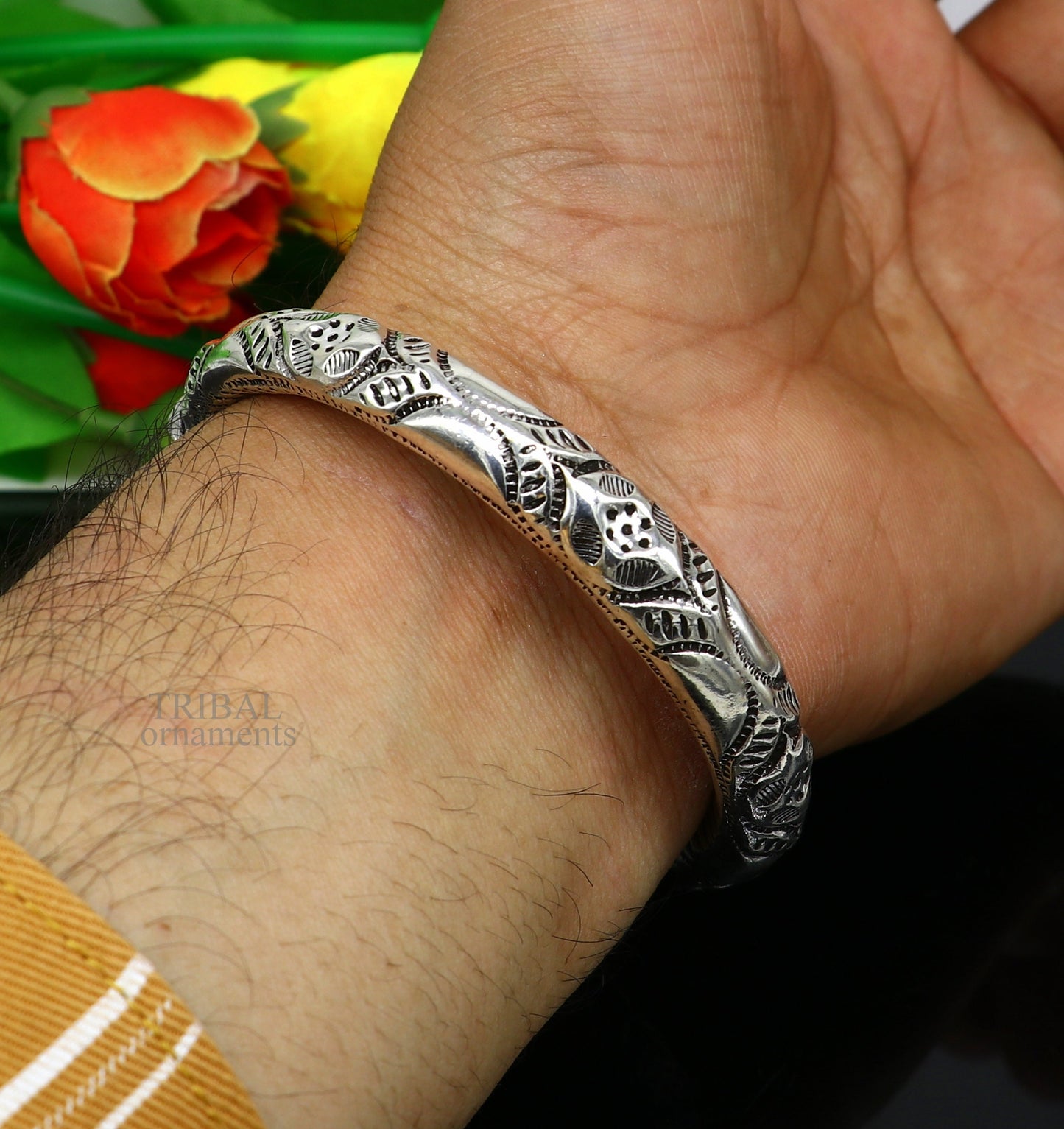 925 Sterling silver handmade Lord Shiva trident trishul kada Bahubali bracelet with Rudraksha beads customized Mahadeva trident kada nsk445 - TRIBAL ORNAMENTS