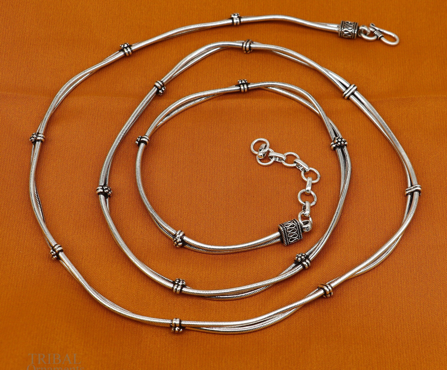 All size 925 Sterling silver adjustable handmade double line snake chain vintage design belly chain, waist chain ,Sari chain belly wch21 - TRIBAL ORNAMENTS