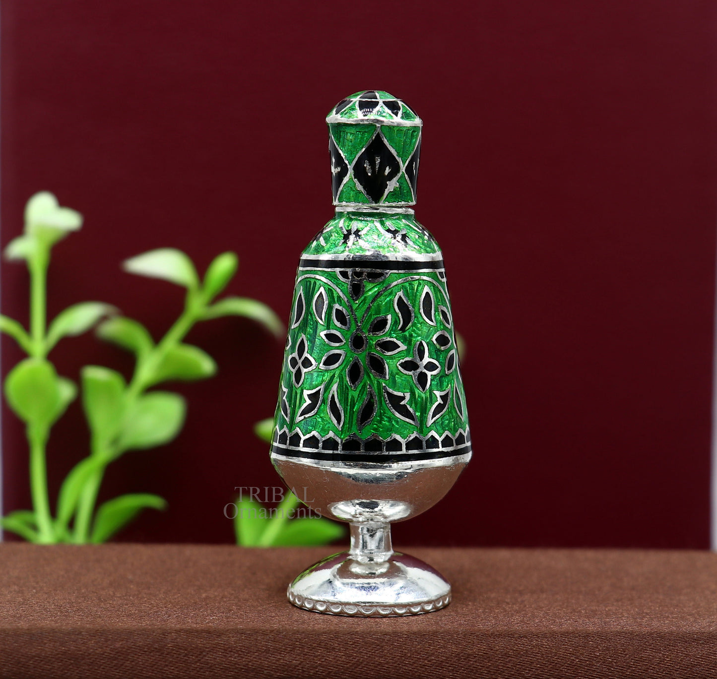 Vintage antique design 925 sterling silver sindoor box, kumkum box/ trinket box bridal enamel jewelry collection from Rajasthan india stb151 - TRIBAL ORNAMENTS