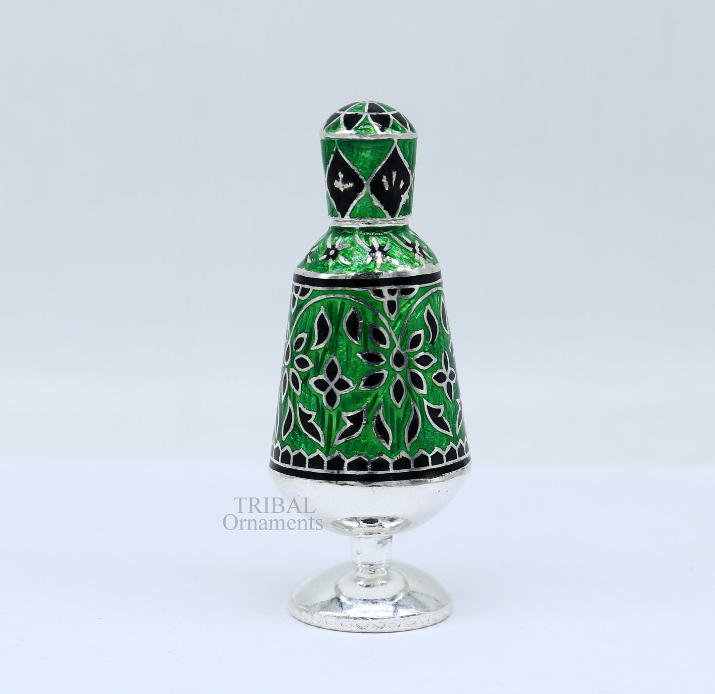 Vintage antique design 925 sterling silver sindoor box, kumkum box/ trinket box bridal enamel jewelry collection from Rajasthan india stb151 - TRIBAL ORNAMENTS