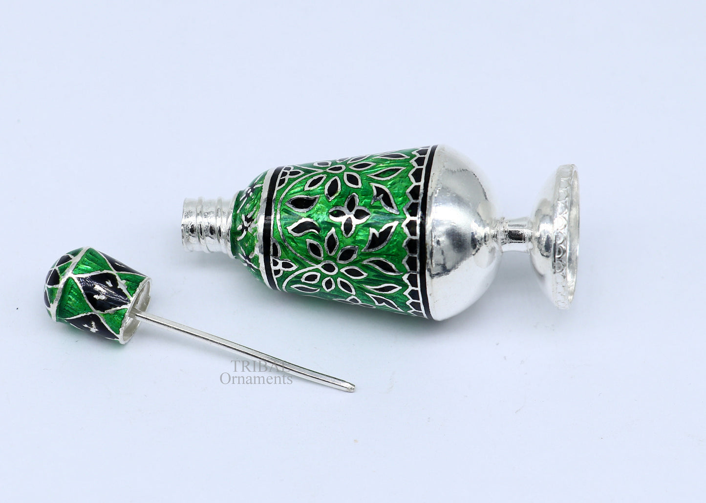 Vintage antique design 925 sterling silver sindoor box, kumkum box/ trinket box bridal enamel jewelry collection from Rajasthan india stb151 - TRIBAL ORNAMENTS