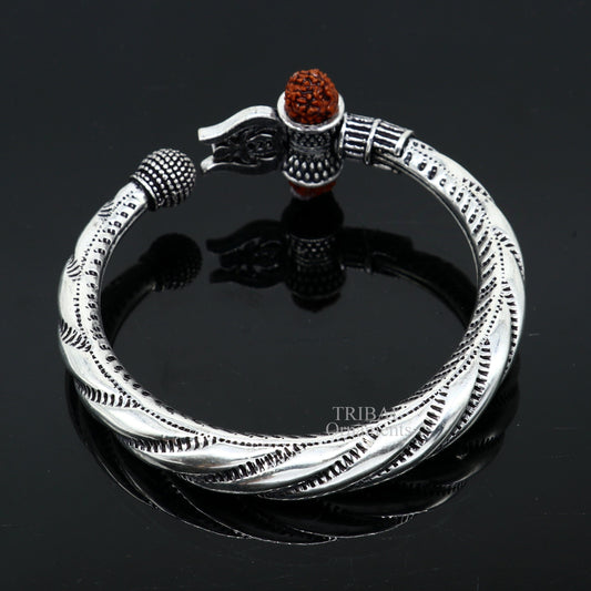 925 sterling silver handmade lord shiva Babubali kada bangle bracelet, best Shiva trident Trishul kada, men's gifting jewelry RNSK473 - TRIBAL ORNAMENTS