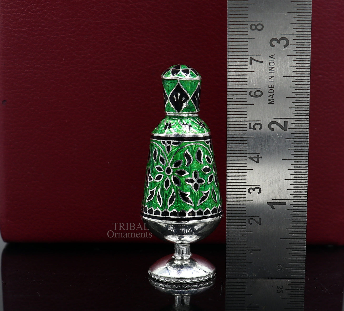 Vintage antique design 925 sterling silver sindoor box, kumkum box/ trinket box bridal enamel jewelry collection from Rajasthan india stb151 - TRIBAL ORNAMENTS