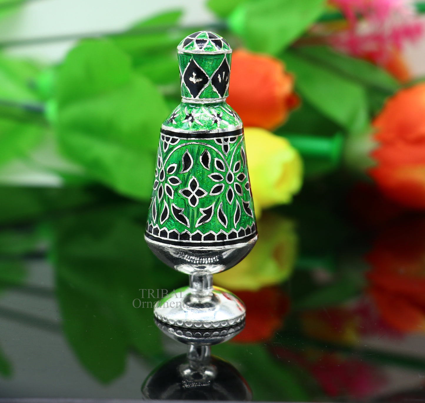Vintage antique design 925 sterling silver sindoor box, kumkum box/ trinket box bridal enamel jewelry collection from Rajasthan india stb151 - TRIBAL ORNAMENTS